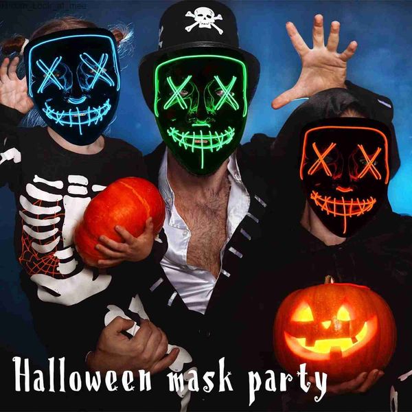 Máscaras de festa Máscara LED Halloween Party Masquerade Máscaras Neon Maske Light Glow In The Dark Horror Máscara Glowing Masker Máscara de cores misturadas Q231007