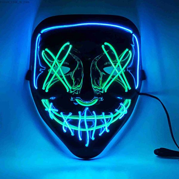 Máscaras de festa Máscara de Halloween Cor misturada Máscara de LED Máscara de festa Máscaras de máscaras Máscara de néon Luz que brilha no escuro Máscara de terror Máscara brilhante Q231009