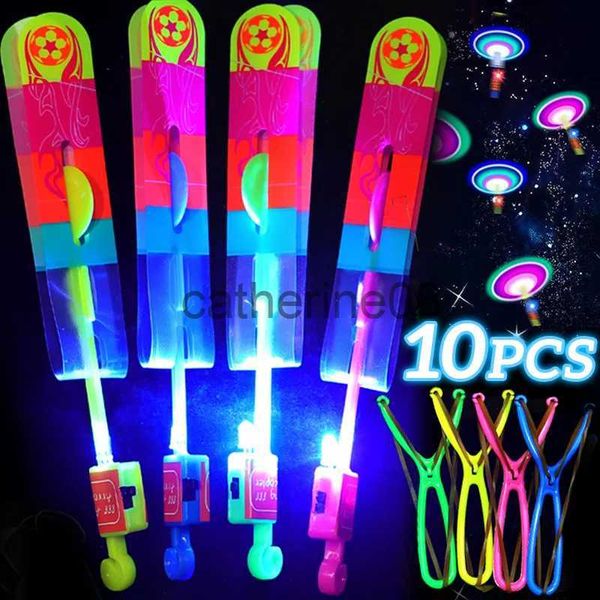 Outros suprimentos para festas de eventos Brinquedo de luz incrível LED Flechas voadoras Helicóptero Brinquedos voadores Flash ao ar livre / luz azul Crianças Adulto Faixa de borracha Catapulta Adereços de festa x1007