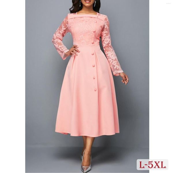 Plus Size Kleider Elegantes rosa Mesh Abendkleid für Frauen Party Stickerei Design 5XL Frühling Herbst