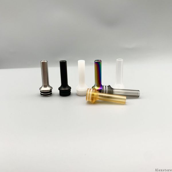 510 Edelstahl Metall Kunststoff Acryl Drip Tip Langes Mundstück Regenbogen Silber Schwarz für 510 Tank 7 Farben DHL