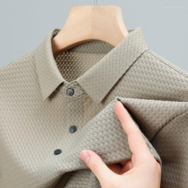 Polos masculinos polo t camisa masculina verão casual gelo seda cor sólida negócios respirável le manga curta camiseta masculina 2023
