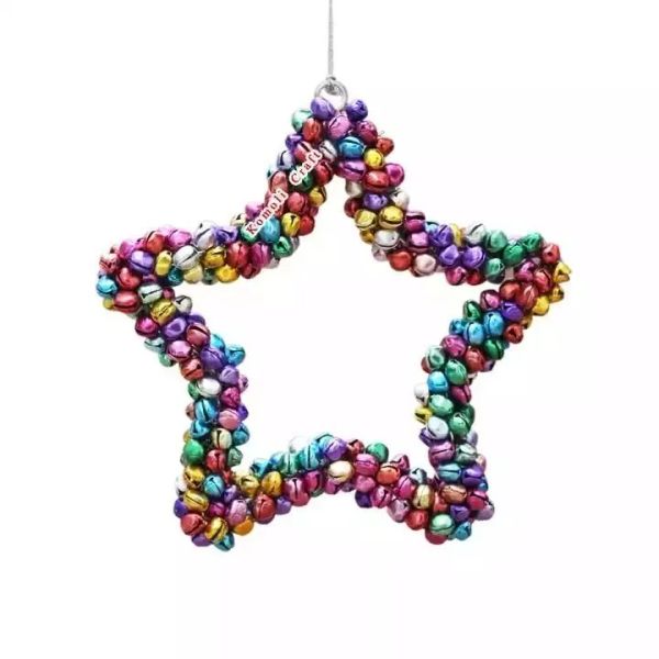 Enfeite de natal de metal plano multicolorido 2023 jingle bell estrela coração lua decoração FY5515