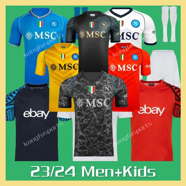 4xl 23 24 Napoli Futbol Forması Maglietta Osimhen Insigne 2023 2024 Napoli Politano di Lorenzo Maglia Mertens Verdi Milik Kvaratskhelia Erkek Çocuk Kiti Futbol