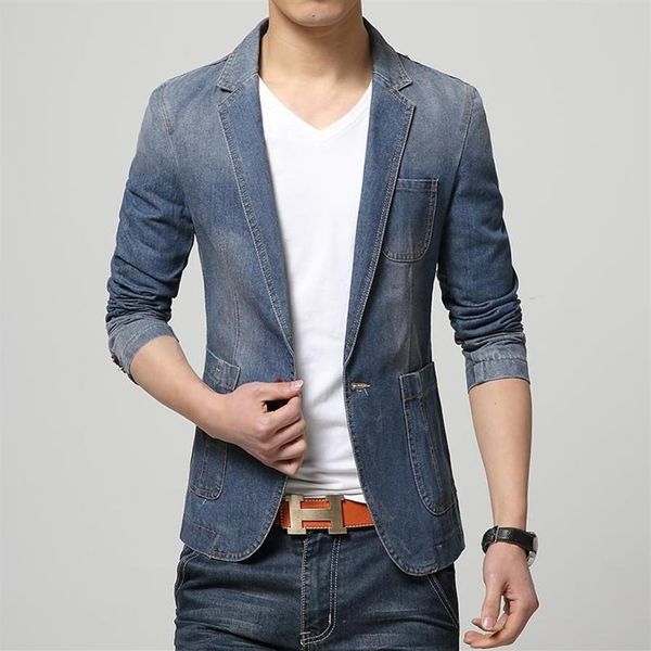 Erkekler Suits Blazers 2021 Bahar Moda Markası Erkekler Blazer Trend Jeans Kırış Takım Jean Ceket İnce Fit Denim305L