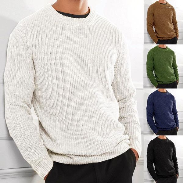 Maglioni da uomo Autunno e inverno Casual Tinta unita Maglione a maniche lunghe Slim Bianco Girocollo