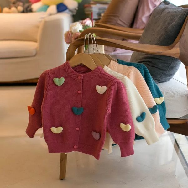 Cardigan outono crianças bebê baile coração malha outwear suéteres cardigans para meninas casaco de peito único 231007