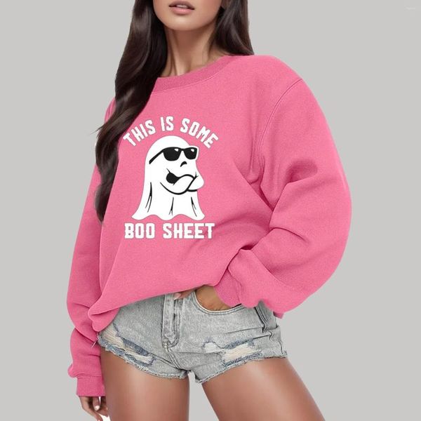 Felpe con cappuccio da donna Felpa grafica divertente di Halloween Girocollo casual Stampa Top a maniche lunghe Lettera Fantasma Pullover carini Questo è un foglio