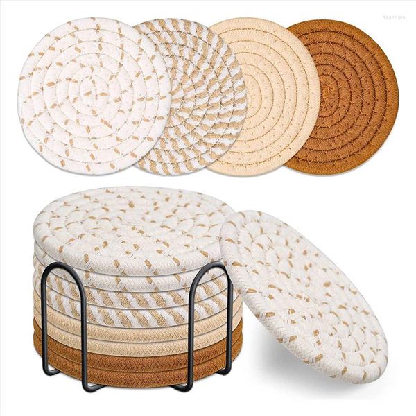 Set di stoviglie 8 pezzi sottobicchieri per bevande con supporto 4 colori assorbenti per bevande set in tessuto di cotone decorazioni per la casa A