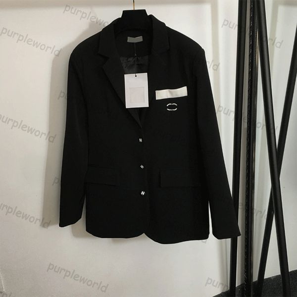 Cappotto nero casual da donna monopetto ricamato in bianco e nero a maniche lunghe alla moda