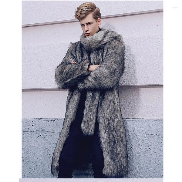 Homem de pele masculina quente cinza artificial casacos com cachecol gola imitação vison jaquetas tamanho grande vestuário inverno parka roupas