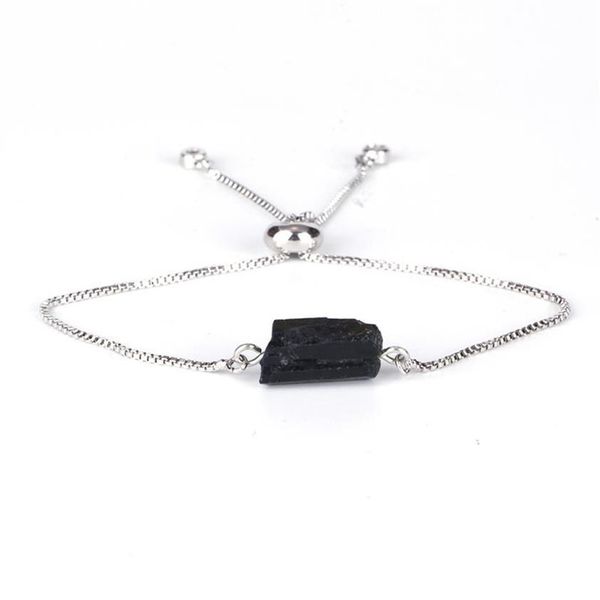 Natural áspero preto turmalina mineral pedra preciosa grânulo saúde ajustável cura prata cor link pulseiras para mulher frisado 292n