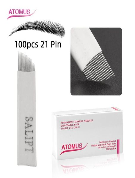 100 pz 21 Pin Aghi per tatuaggio Smaltimento Eye Brow Fornitura Tatuaggio Trucco permanente Accessori per microblading Fornitura tatuaggio usa e getta2114341