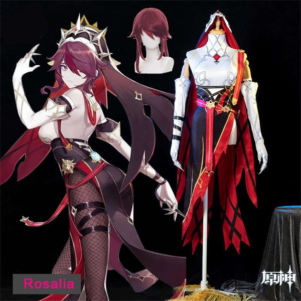 Genshin impacto rosaria cosplay traje peruca garras sapatos sexy jogo role play feminino vampiro roupas de halloween conjunto completo