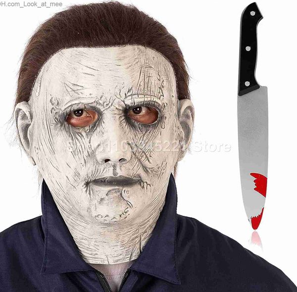 Maschere per feste Maschera di Michael Myers Maschera di Halloween in lattice Copricapo per adulti Puntelli di sangue Terrorista Giochi di ruolo Accessori per costumi Articoli per feste Q231009