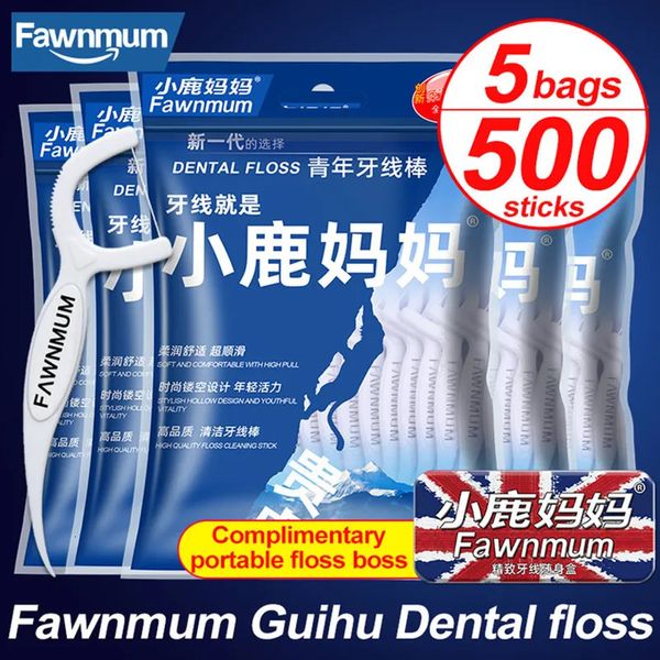 Fio dental Fawnmum Fio dental 500 peças Higiene oral Limpeza entre os dentes Remoção de tártaro Respiração fresca Fio dental sem sabor sem cera 231007