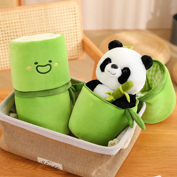 YORTOOB Panda-Stofftier in Bambusröhre, kreatives süßes Panda-Plüschkissen, Geburtstagsgeschenk für Kinder, Heimdekoration