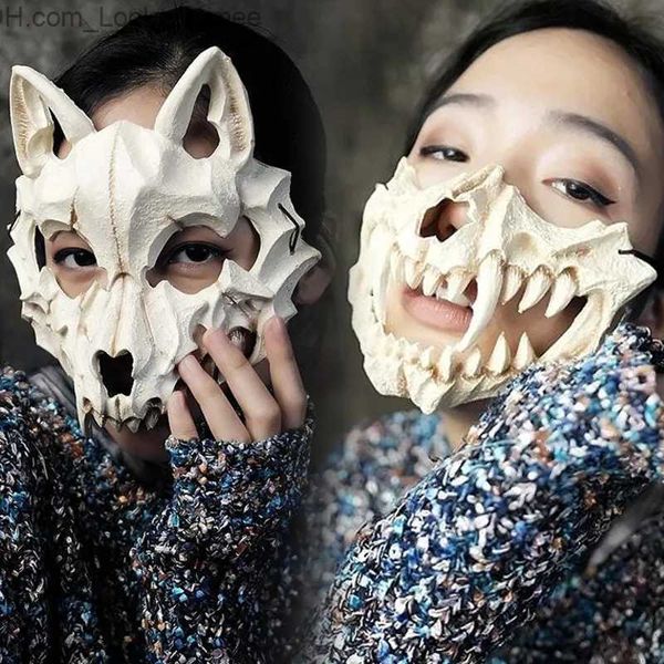 Máscaras de festa Halloween meia máscara facial adultos cosplay trajes de festa de dança adereços crianças animação dragão deus esqueleto osso crânio animais máscara q231009