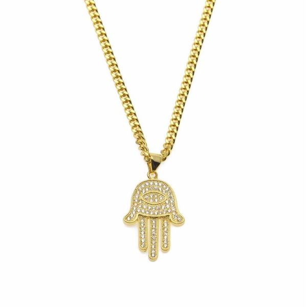 Anhänger Halsketten Gold Silber Fatima Hamsa Hand Bling CZ Iced Out Charm Kubanische Kette für Frauen Herren Hip Hop Schmuck2311