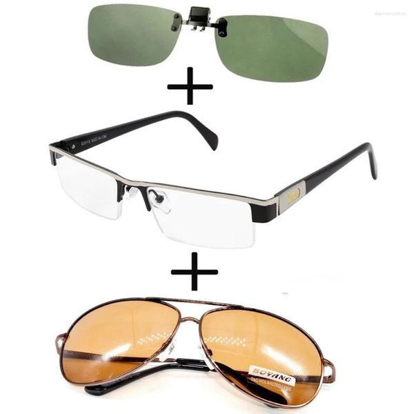 Sonnenbrillen 3 Stück!!! Titan-Business-Lesebrille für Herren, super Qualität, leicht, polarisiert, Sportclip