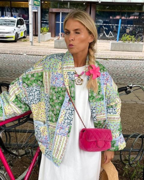 Casacos de Trench das Mulheres Floral Impressão Patchwork Acolchoado Casaco de Algodão Mulheres Manga Longa Frente Aberta Oversized Outono Streetwears Casaco P1145