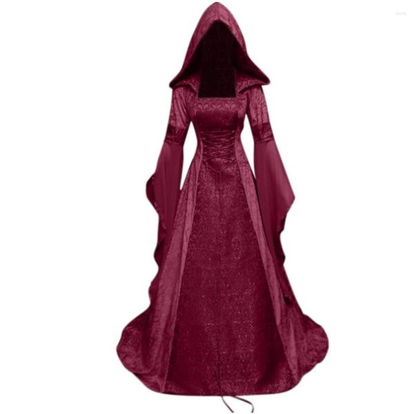 Lässige Kleider Vintage Gothic Halloween Renaissance Mit Kapuze Mittelalterliches Kleid Bodenlanges Cosplay Prinzessin Boho Viktorianisch