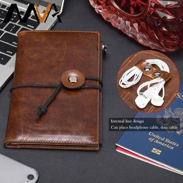 Brieftaschen MVA Herren Brieftasche Lang für männliche Leder Erste Schicht Kuhspur Reißverschluss Business Clutch Earphone Slot