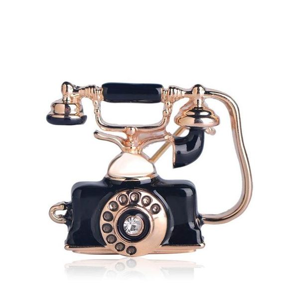 Pimler broşlar antika sabit hat kablolu telefon şekli kadınlar erkekler vintage hediyelik eşyalar hediyeler kıyafetler dekorasyon canlı emaye broş otitx