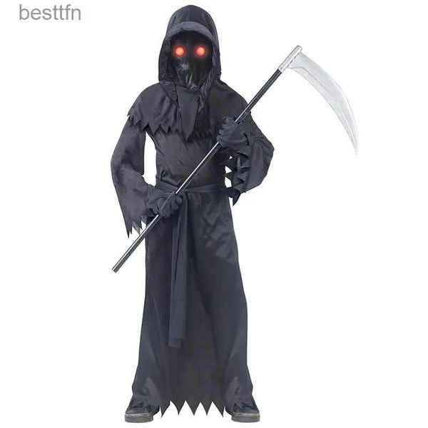 Tema Costume Bambino py Occhi rossi Dissolvenza dentro e fuori Phantom Grim Reaper Glow In The Dark Come Suit Cosplay Bambini Halloween Carnival PartyL231007