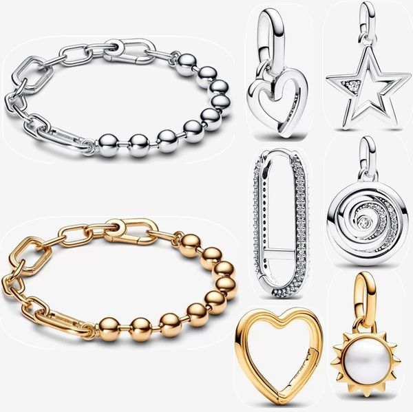 2023 Novo Charm Beads Gold Designer Pulseiras para Mulheres Noivado Casamento Moda Brinco Pingente Jóias Presente DIY Fit Pandoras Me Sparkling Star Bracelet Set