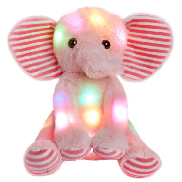 Bonecas de pelúcia 25cm elefante rosa brinquedos luminosos presentes de aniversário led luz brilho animais de pelúcia para meninas crianças dormir brinquedo travesseiro 231007