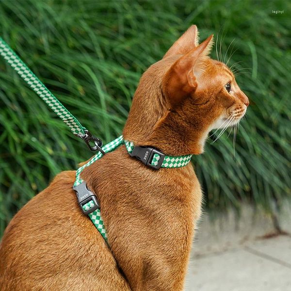 Coleiras para cães coleiras para animais de estimação camuflagem verde amarelo xadrez tipo H tiras para gatos para evitar dificuldades para cães pequenos suprimentos para saída de palavras