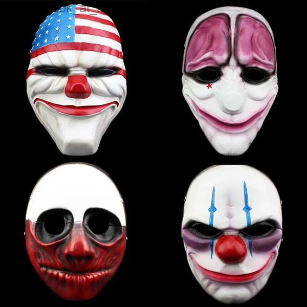 Maschere per feste Maschera per feste di Halloween Resina Joker Cosplay Carnevale in maschera Puntelli di film Payday 2 Pagliaccio spaventoso Full Face Forniture per feste festive Q231009