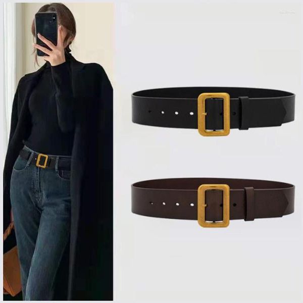 Gürtel Western Kuh Leder Retro Gold Schnalle Frauen Kummerbund Mode Echtes Geschäft Breiten Gürtel mit Kleid Daunenmantel