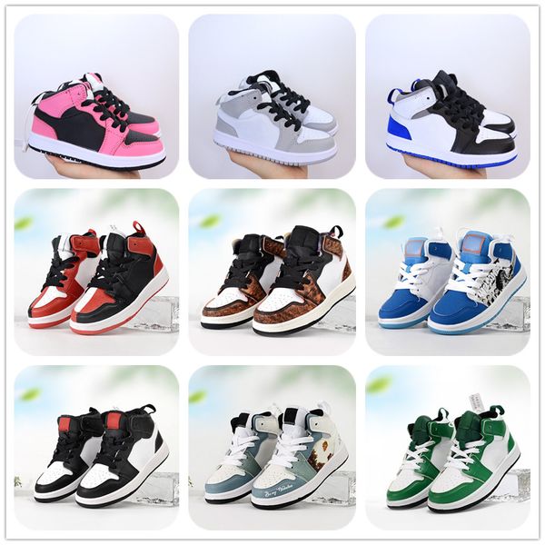 Scarpe da basket per bambini Chicago Fragment Black Cyber shattered UNC Cactus Bred Toe Smoke Grey Shadow sneakers