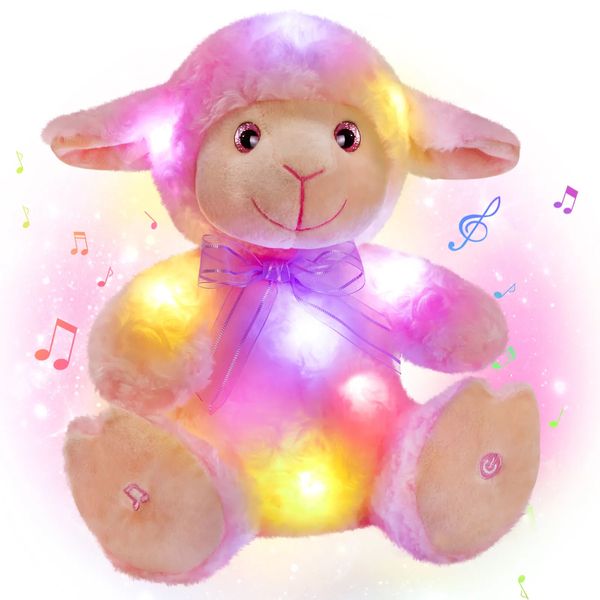 Bambole di peluche 32 cm Pecora rosa Musicale Luce LED Animali di peluche Cotone Regali carini Giocattoli per ragazze Regalo di compleanno Cuscini Bambini 231007