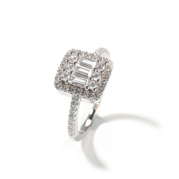 Hip Hop Iced Out Silver Square Zircon Ring Anel de dedo indicador Anel de diamante