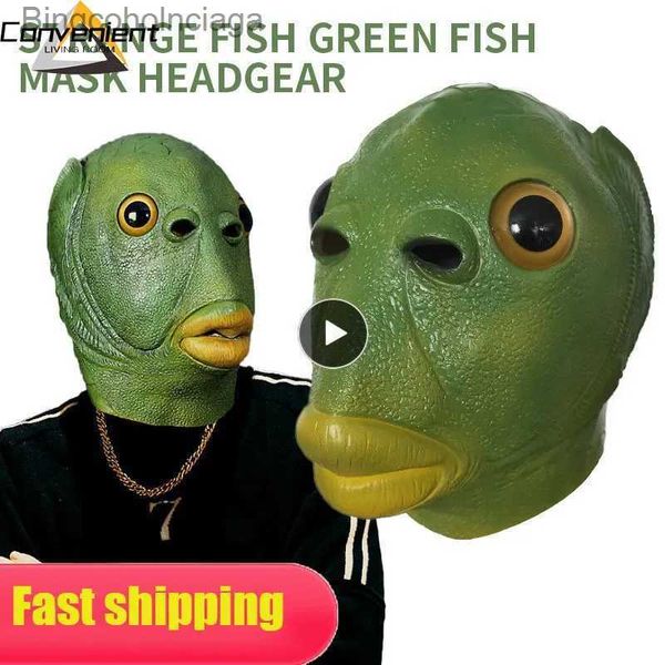 Thema Kostüm Seltsame grüne Fischmaske Latex Grüner Fisch Kopfbedeckung Party Horror Parodie Lustige Maske Cosplay Masken Erwachsene Halloween Event Cosplay RequisitenL231008