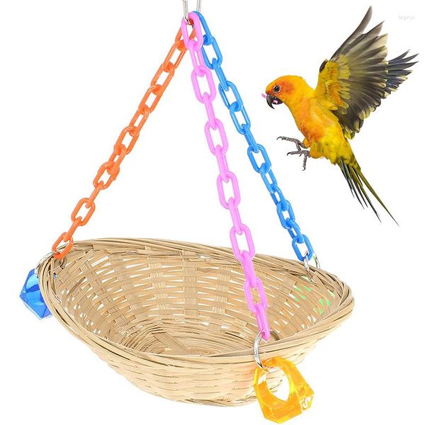Outros suprimentos de pássaros cesta balanço papagaio treinamento brinquedos bambu colorido mastigar pendurado ninho quaker parrotlet budgie gaiola acessórios