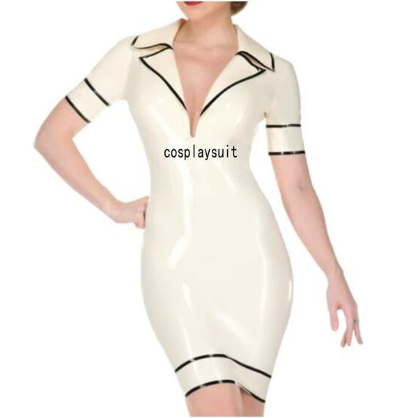 Trajes de gato de couro falso de PVC Sexy Enfermeira Role-playing Cosplay Uniforme Vestido Curto Vestidos Brancos Clubwear