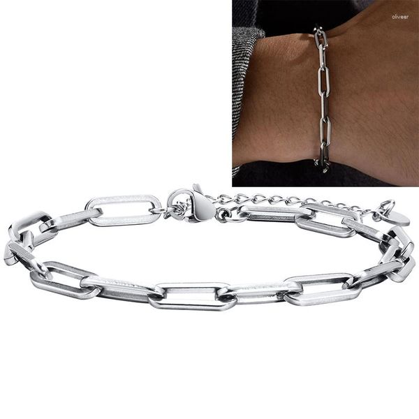 Link pulseiras homens pulseira de aço inoxidável y2k minimalista mão corrente para masculino tendência ajustável paperclip lidar com pulseira moda jóias