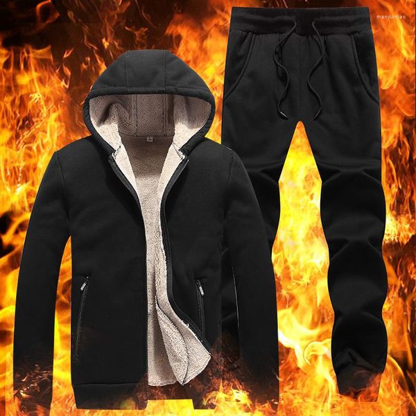 Tute da uomo Felpe con cappuccio Felpa Pantaloni sportivi Completo Autunno Inverno Caldo Set di abbigliamento sportivo Uomo Felpa con cappuccio Inverno Addensare Felpa con cappuccio Agnello Cashmere