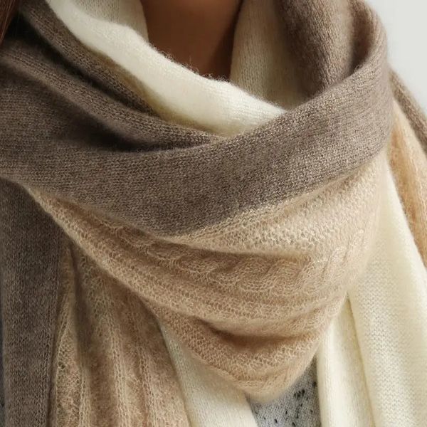 Sciarpe 180 * 80cm Inverno 100% Sciarpa di cashmere Donna Sci all'aperto Caldo morbido Bandana Moda donna Cucitura Scialle lavorato a maglia 231007