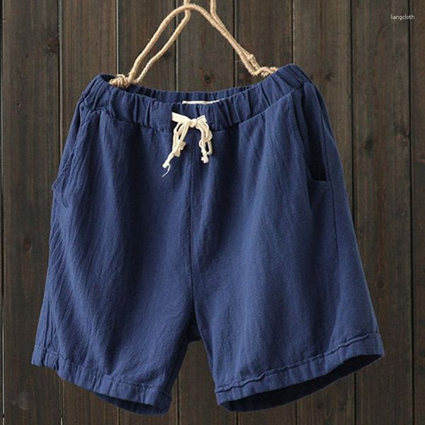 Shorts femininos mulheres estilo verão perna larga curta solta gordura cinco pontos senhora cintura alta casual cor sólida