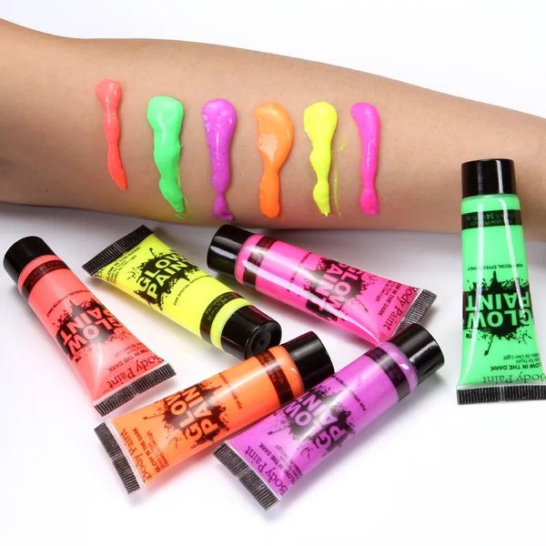 Pintura Corporal 624 PCS Arte Corporal Pintura Neon Fluorescente Festa Halloween Maquiagem Cosplay Maquiagem Crianças Pintura Facial UV Brilho Pintura Corporal Make Up 231006