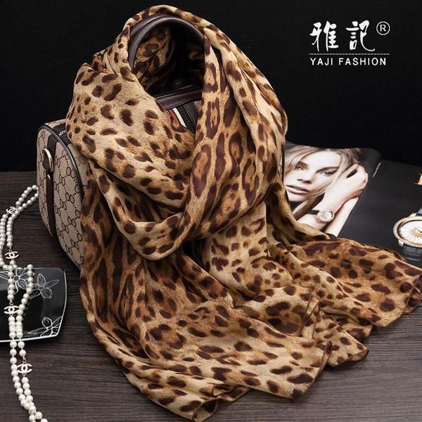 Lenços leopardo impresso lenço de seda mulheres longo real macio primavera hangzhou elegante 100% xale outono inverno summer313e
