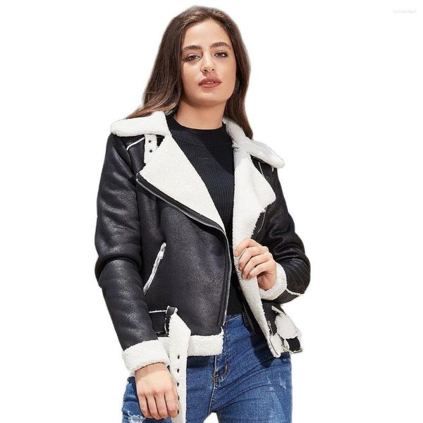 Pele feminina outono inverno streetwear falso jaqueta feminina casaco de camurça menina reunindo quente outerwear senhora cinto jaquetas casacos