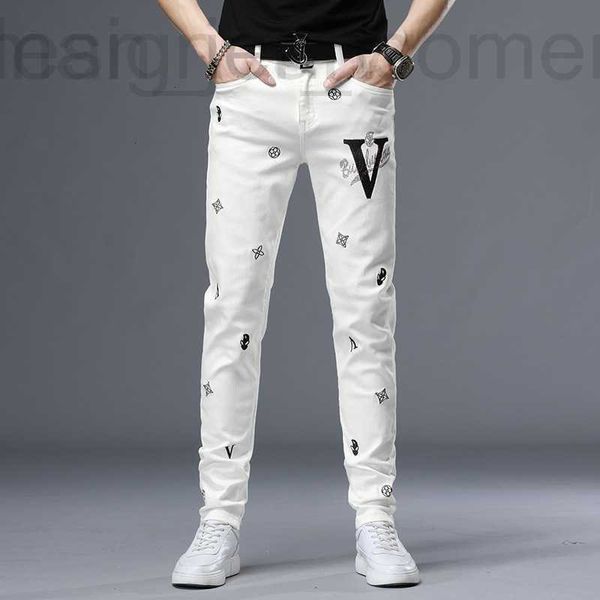 Jeans masculinos designer designer branco jeans marca de moda masculina personalidade tendência calças quente diamante impressão magro ajuste juventude casual ewxj 3ej2