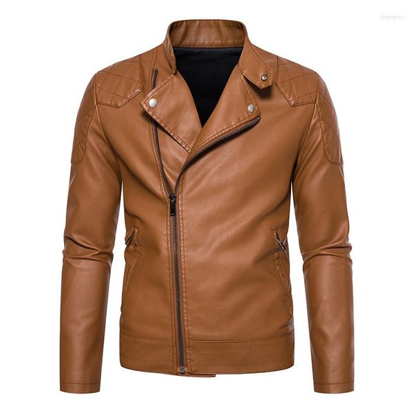 Herrenjacken Männer Lederjacke Motor Biker Weiche leichte Mäntel Khaki Schwarz Lässige Windjacke Reißverschluss Männliche PU-Outwear Cooler Luxus