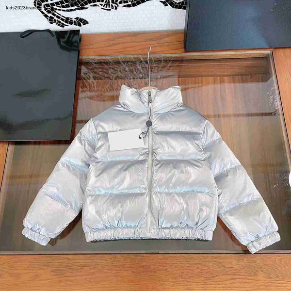 Модные серебряные детские пуховики, детская зимняя теплая одежда, размер 100-160 см, плотное и теплое пальто для мальчиков и девочек, октябрь 2005 г.